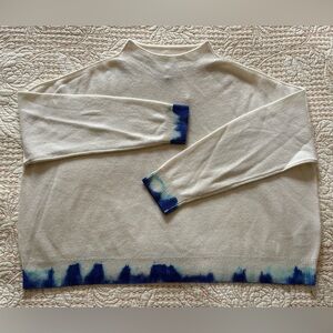 Anthropologie Alani Cashmere Mock-Neck Sweater by Pilcro in White and Blue